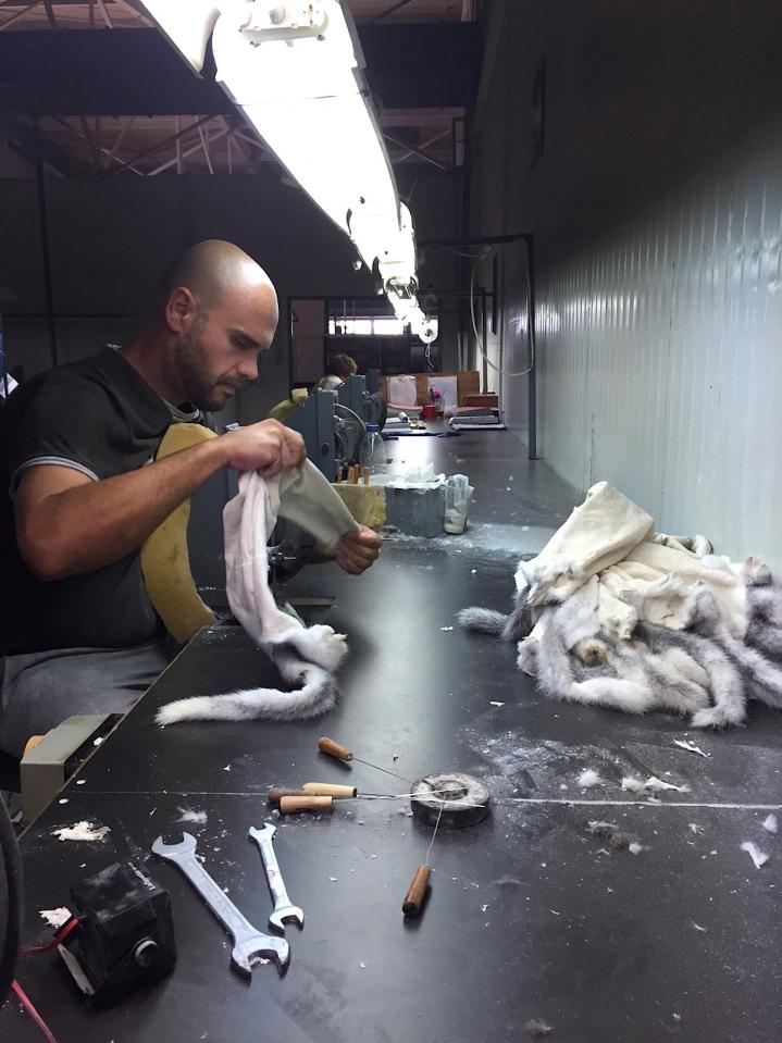 A student works on a fur pelt at Fur Summer School Greece