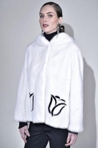Helen Yarmak, white mink jacket, NYFW International Fur Federation