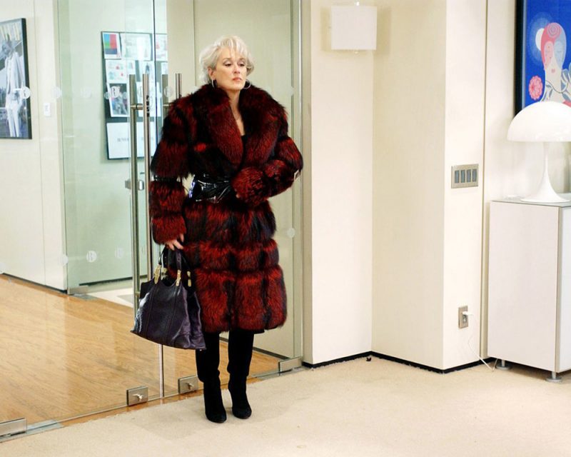 devil wears prada miranda priestly red fur coat