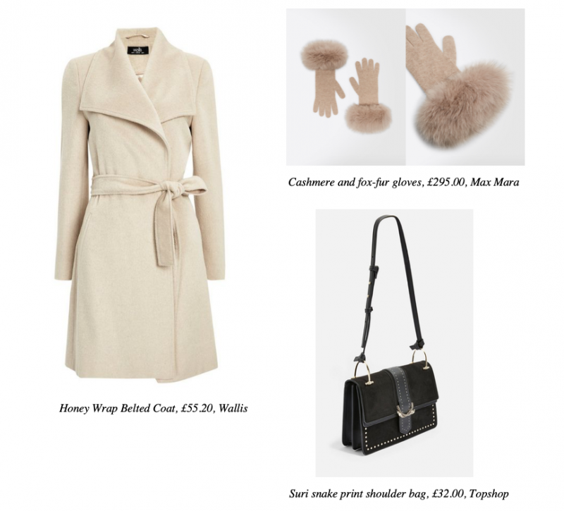 honey-wrap-belted-coat-wallis-cashmere-and-fox-fur-gloves-max-mara-suri-snake-print-shoulder-bag-topshop